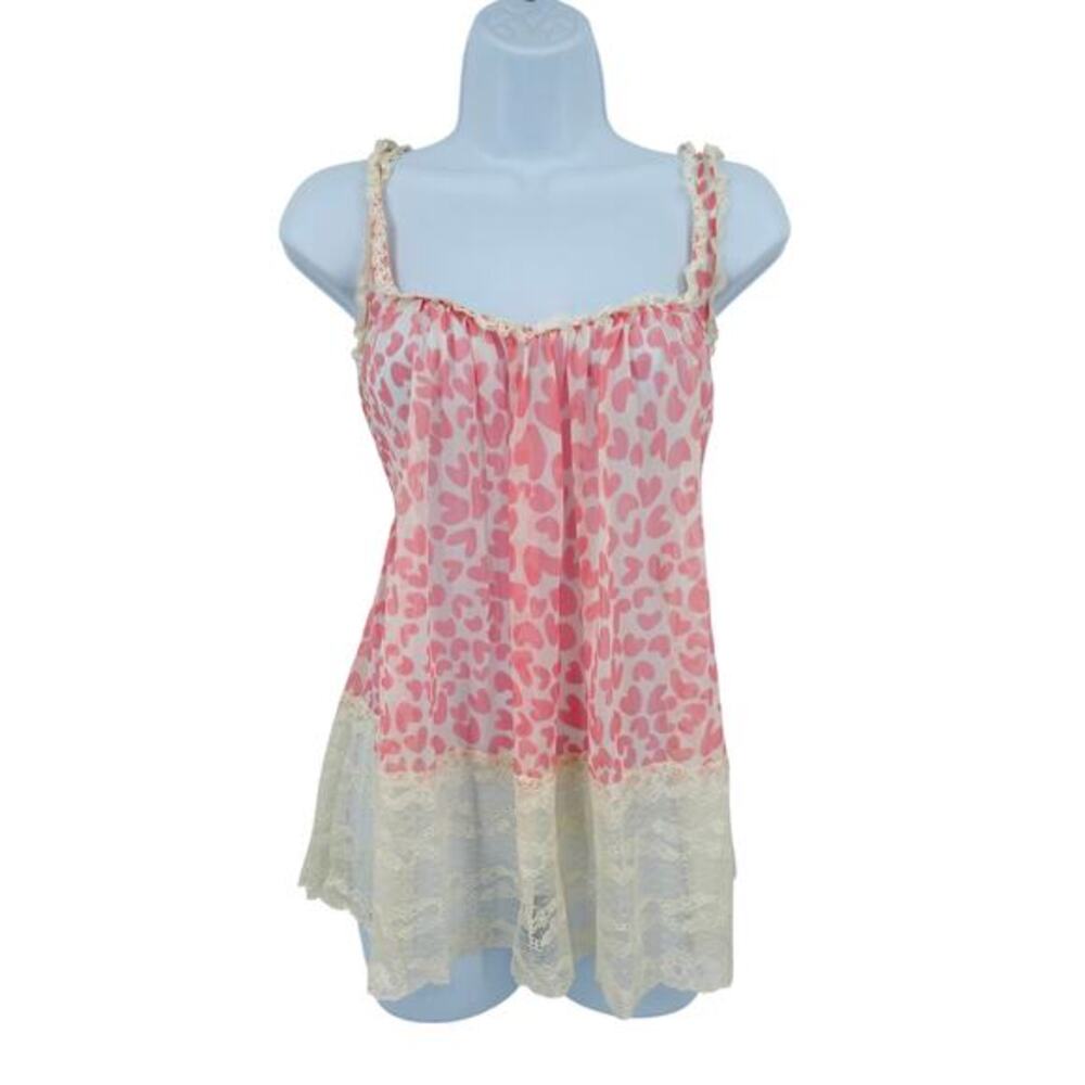 Victoria's Secret 2009 Y2K pink hearts sheer babydoll tank